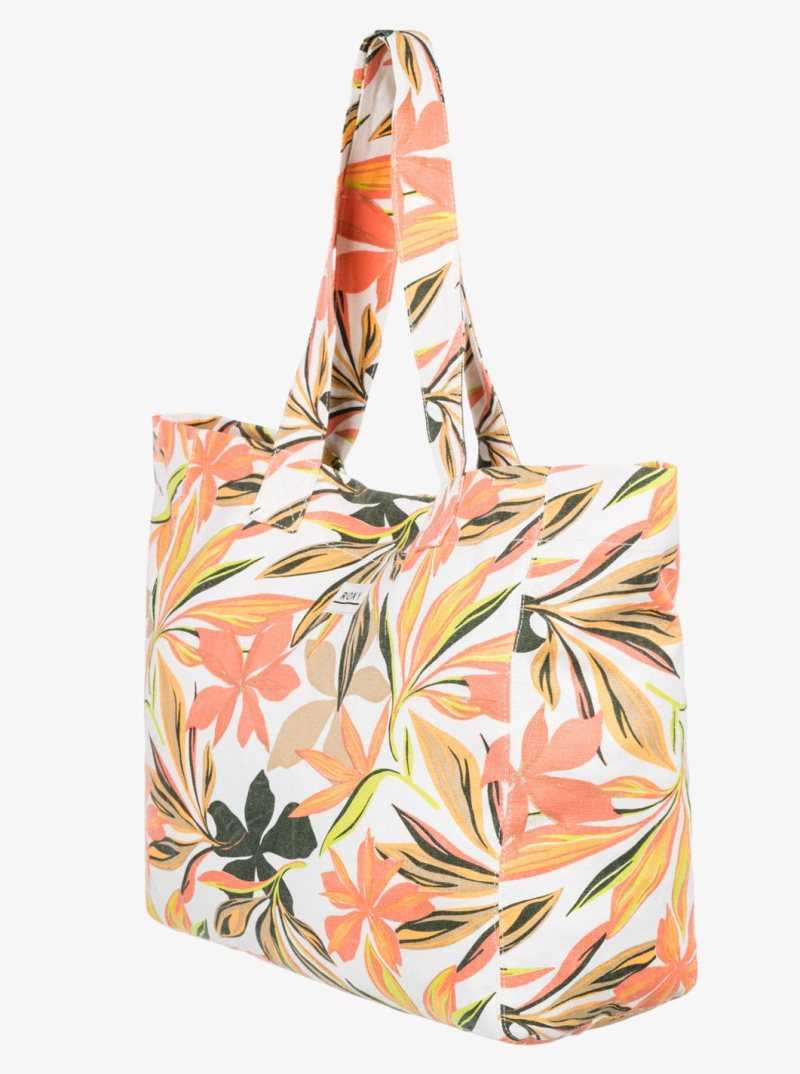 Bright White Subtly Salty Mult Roxy Anti Bad Vibes Printed Large Tote Bag | BLDOMN354