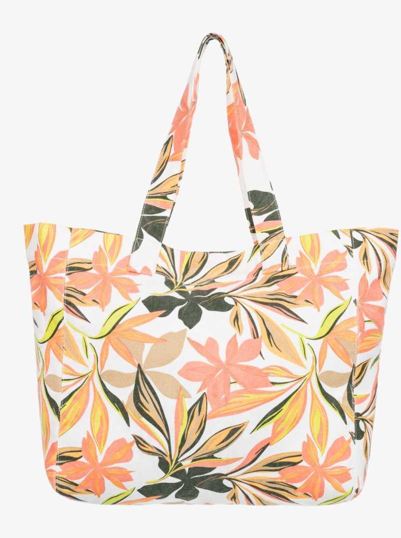 Bright White Subtly Salty Mult Roxy Anti Bad Vibes Printed Large Tote Bag | BLDOMN354