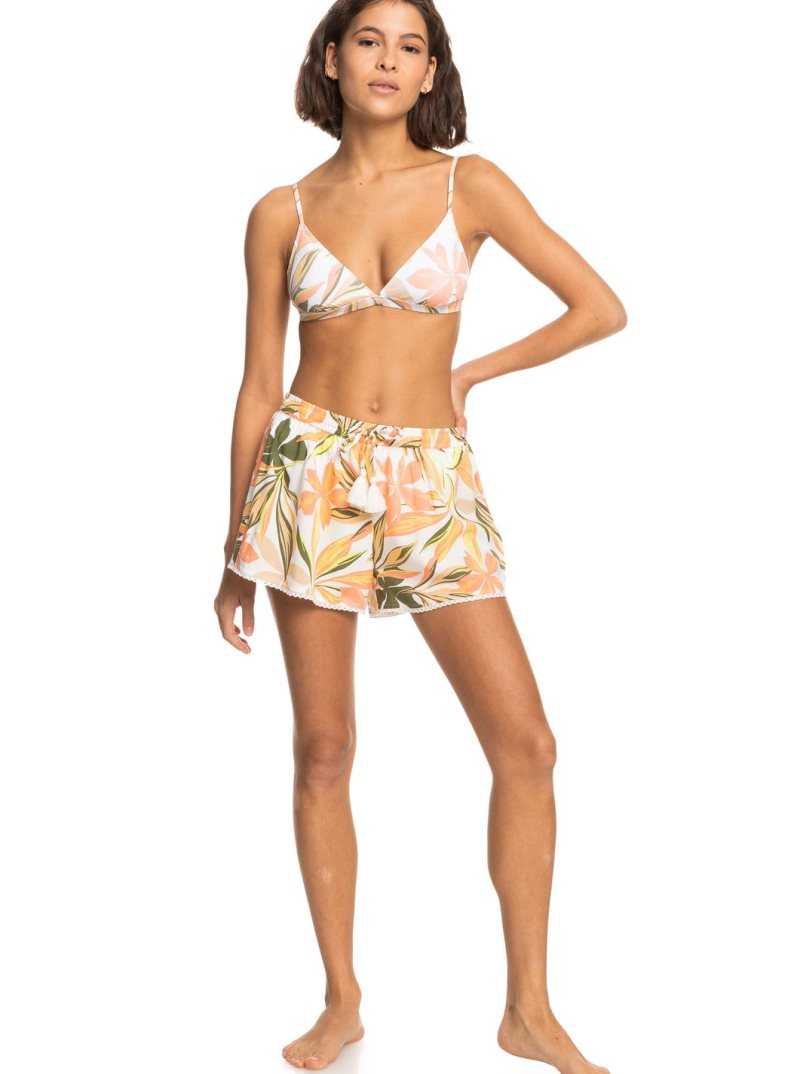 Bright White Subtly Salty Mult Roxy Salty Tan Shorts | SAKLEF148