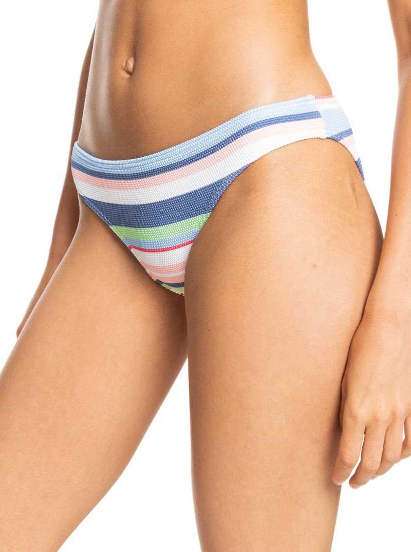 Bright White The Line Up Strip Roxy Line Up Mid-Rise Bikini Bottoms | GDEFXC546