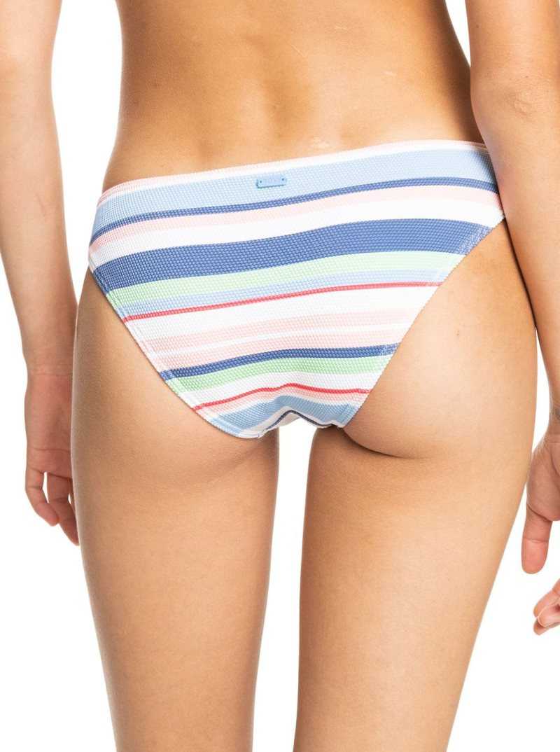 Bright White The Line Up Strip Roxy Line Up Mid-Rise Bikini Bottoms | GDEFXC546