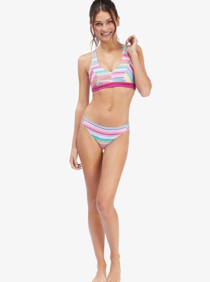 Bright White Tropi Stripe Roxy Active Halter Bikini Top | LAPWFR015