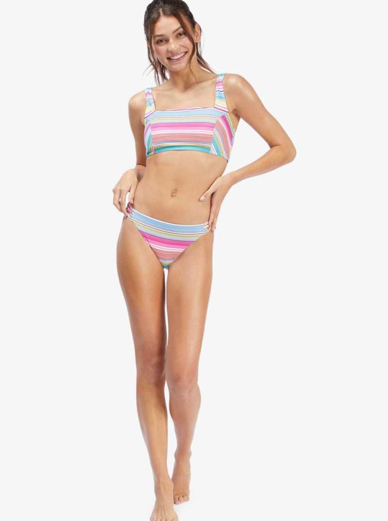 Bright White Tropi Stripe Roxy Active Tankini Sports Bra Bikini Top | BAOIFQ495