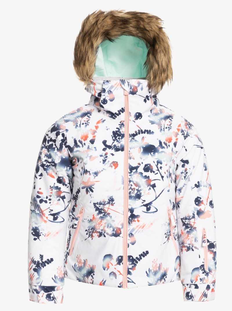 Bright White Tropical Cyanotyp Roxy 4-16 American Pie Insulated Snow Jacket | DZQEKR938