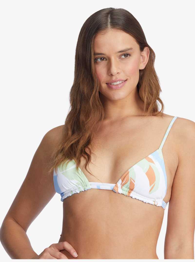 Bright White Undertone S Roxy Wildflowers Reversible Tiki Triangle Bikini Top | EOXYMV270