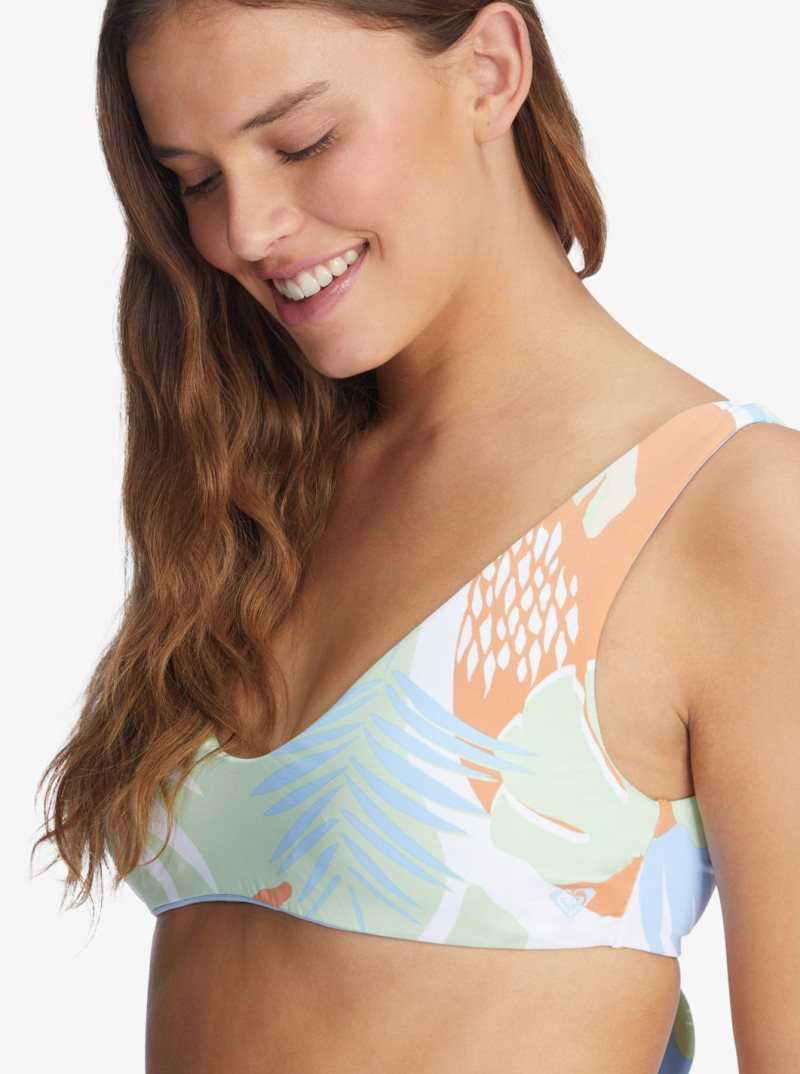 Bright White Undertone S Roxy Wildflowers Reversible Bralette Bikini Top | EVMCGL089