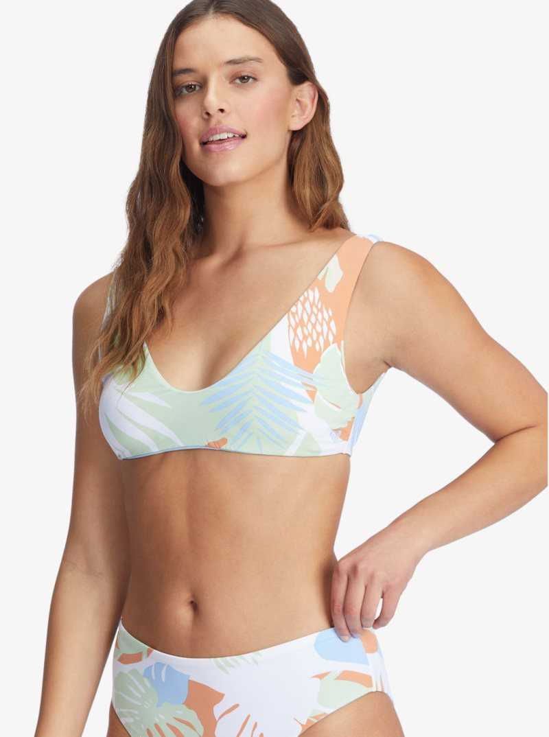 Bright White Undertone S Roxy Wildflowers Reversible Bralette Bikini Top | EVMCGL089