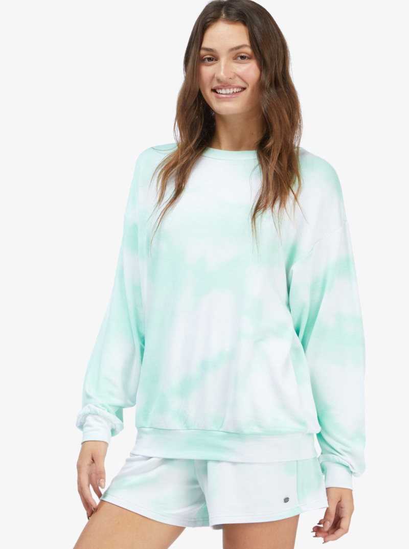 Brook Green Toast On Mars Roxy Lounge Life Crew Oversized Sweatshirt | YFVRKX691