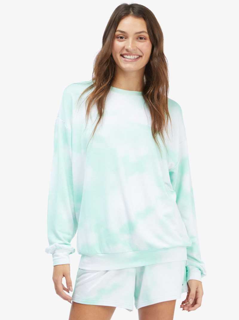 Brook Green Toast On Mars Roxy Lounge Life Crew Oversized Sweatshirt | YFVRKX691