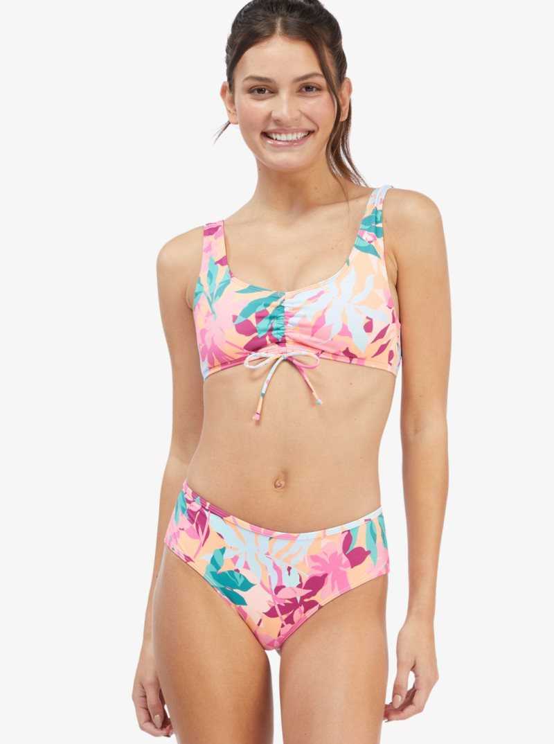 Cantaloupe Tropi Palm Roxy Active Athletic Bralette Bikini Top | DQZWIA045