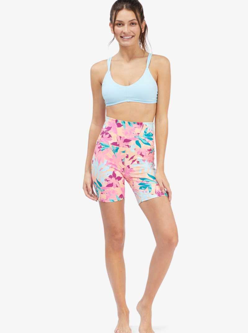 Cantaloupe Tropi Palm Roxy Kaileo High Waisted Biker Shorts | CKMPWJ142