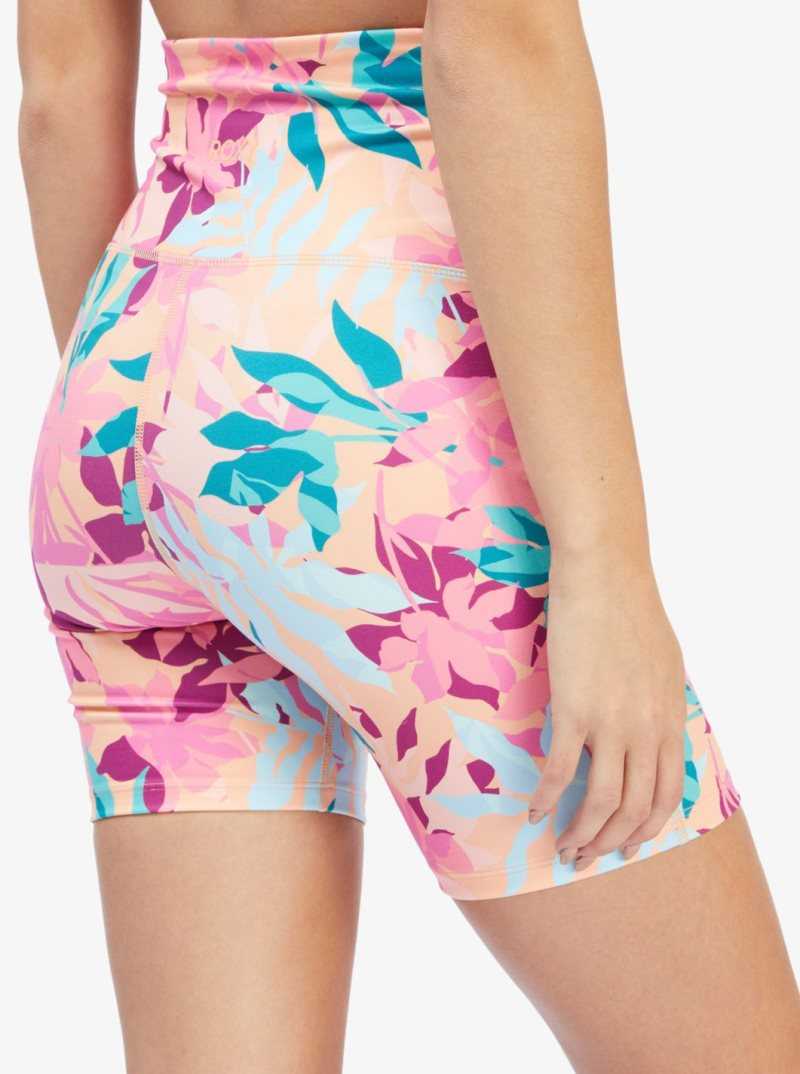 Cantaloupe Tropi Palm Roxy Kaileo High Waisted Biker Shorts | CKMPWJ142