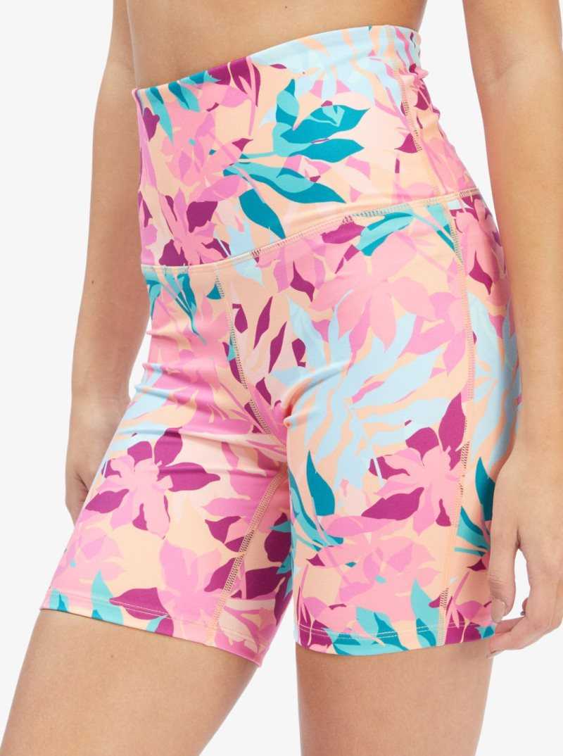 Cantaloupe Tropi Palm Roxy Kaileo High Waisted Biker Shorts | CKMPWJ142