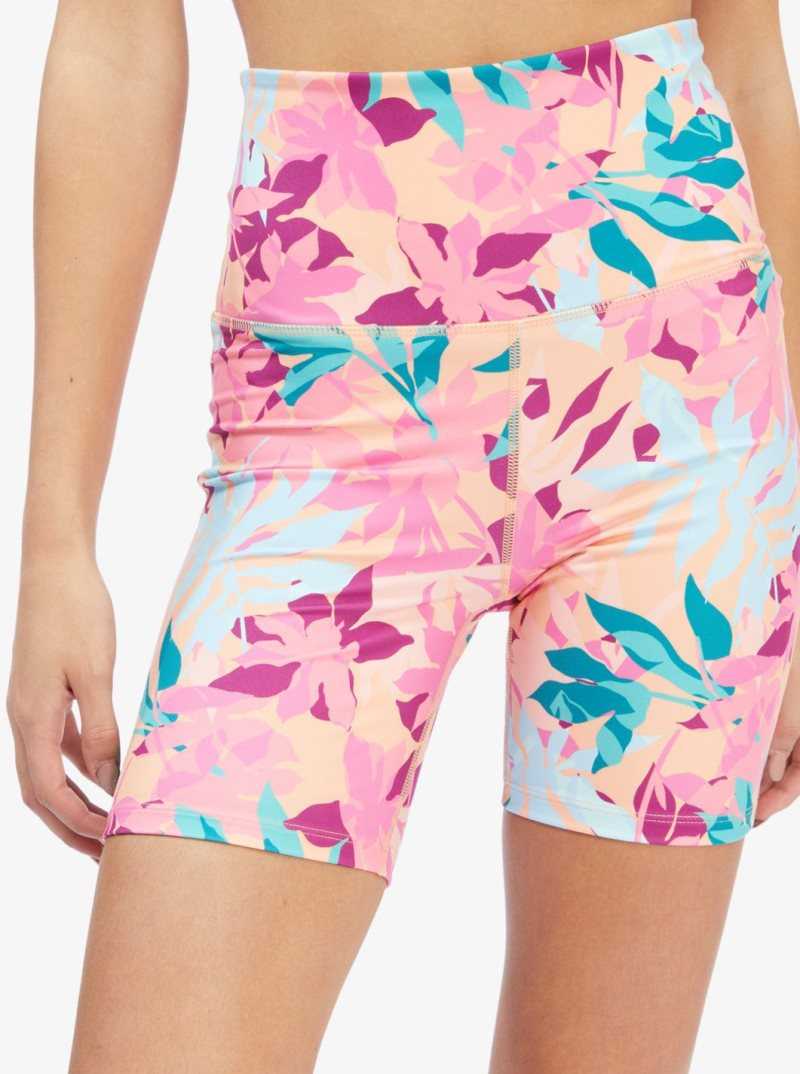 Cantaloupe Tropi Palm Roxy Kaileo High Waisted Biker Shorts | CKMPWJ142