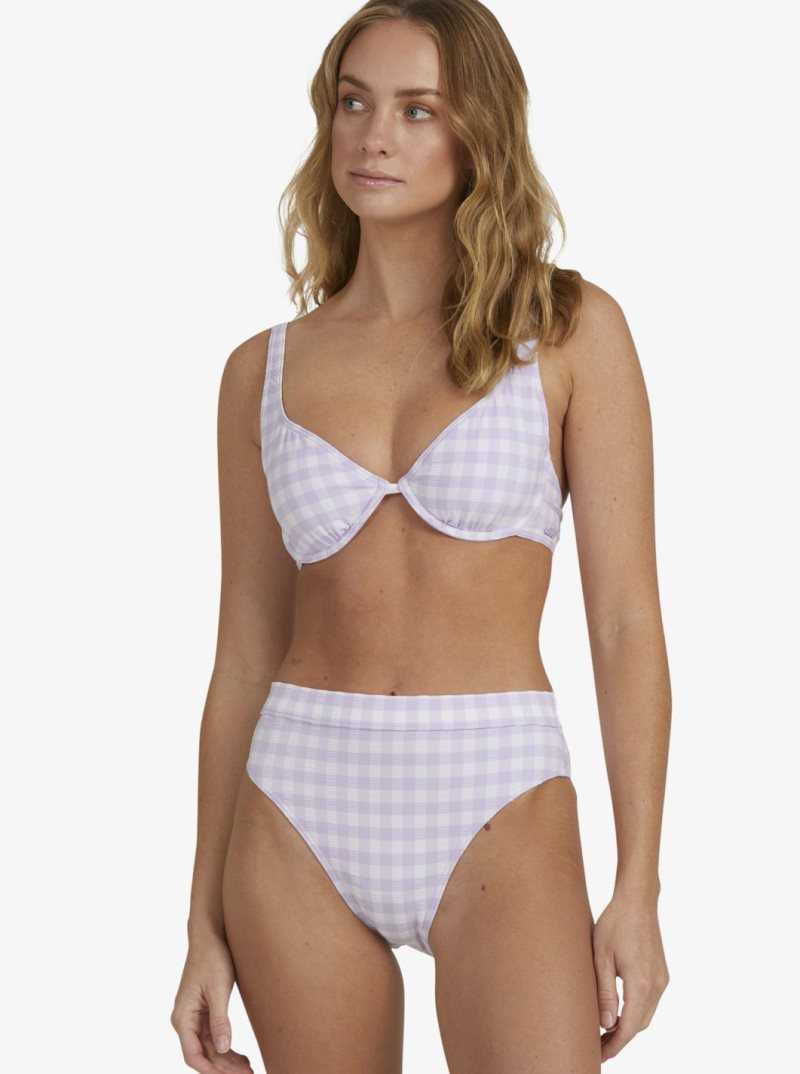 Castle Gingham Lg Pastel Lilac Roxy Heart The Check Underwire Bralette Bikini Top | AFMCBN390