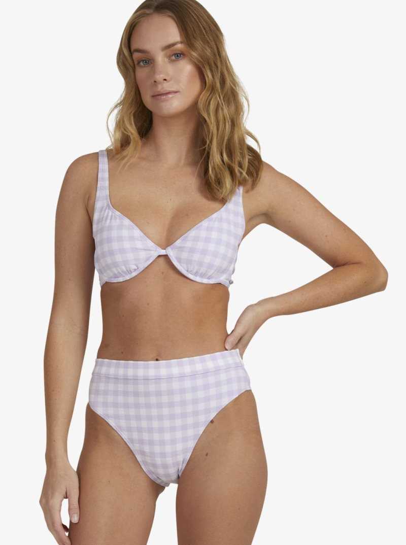 Castle Gingham Lg Pastel Lilac Roxy Heart The Check Underwire Bralette Bikini Top | AFMCBN390