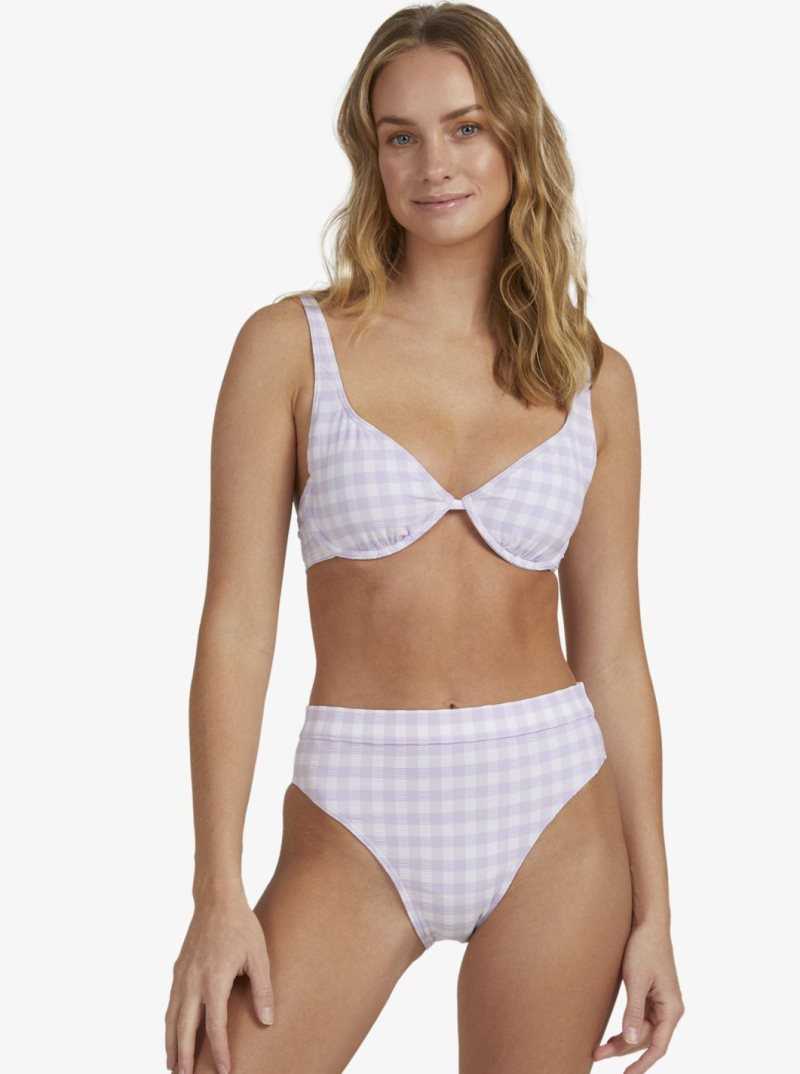 Castle Gingham Lg Pastel Lilac Roxy Heart The Check Moderate Coverage Bikini Bottoms | LZNIET497