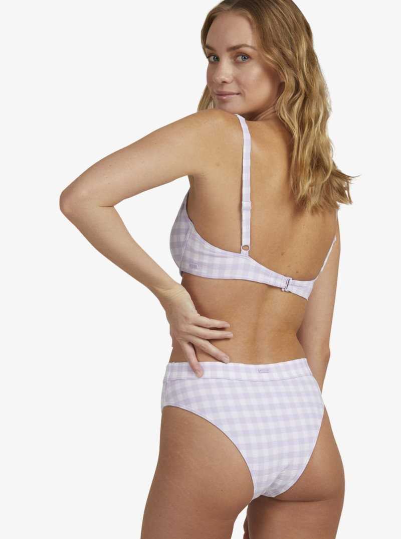 Castle Gingham Lg Pastel Lilac Roxy Heart The Check Moderate Coverage Bikini Bottoms | LZNIET497