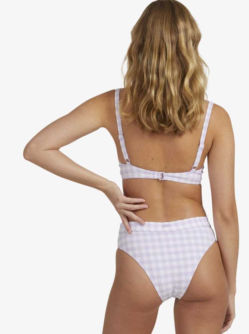 Castle Gingham Lg Pastel Lilac Roxy Heart The Check Moderate Coverage Bikini Bottoms | LZNIET497