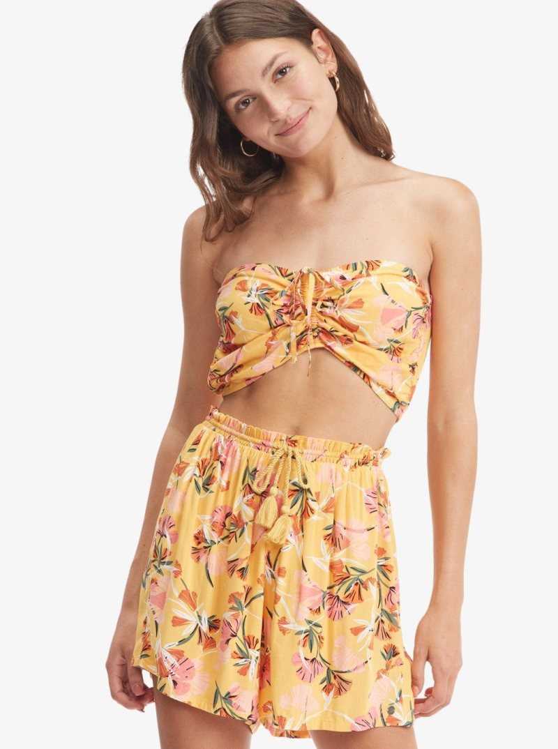 Chamois Pressed Flowers Roxy Happiness Awaits Beach Shorts | QUPSMK180