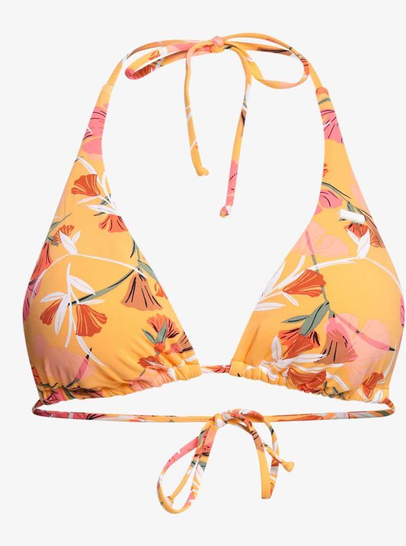 Chamois Pressed Flowers Roxy Printed Beach Classics Elongated Triangle Bikini Top | FDLPCY629