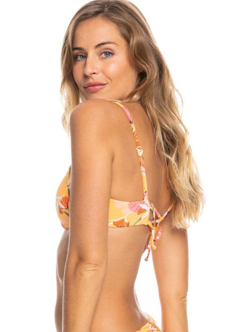 Chamois Pressed Flowers Roxy Printed Beach Classics Athletic Triangle Bikini Top | JPIOYV761