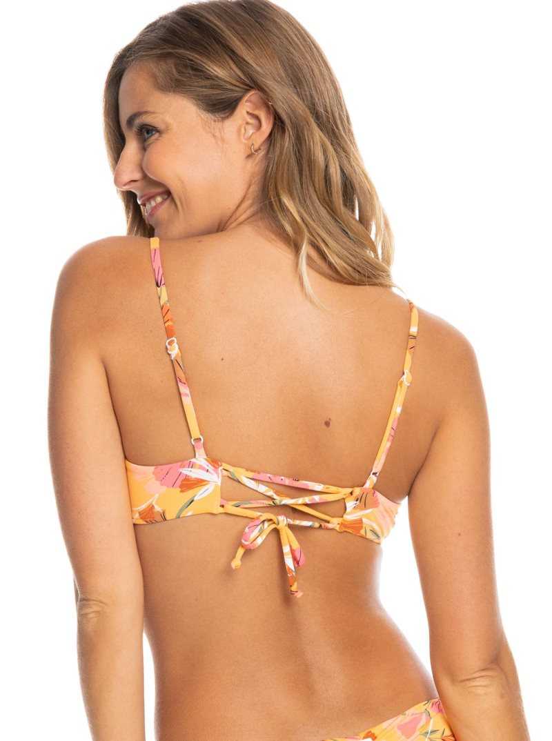 Chamois Pressed Flowers Roxy Printed Beach Classics Athletic Triangle Bikini Top | JPIOYV761