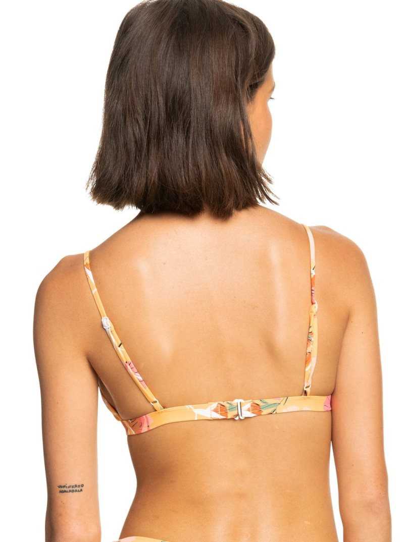 Chamois Pressed Flowers Roxy Printed Beach Classics Fixed Triangle Bikini Top | TVEHLS731