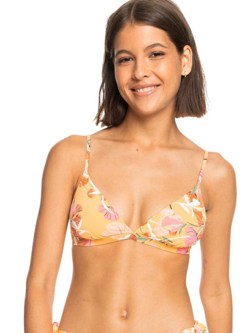 Chamois Pressed Flowers Roxy Printed Beach Classics Fixed Triangle Bikini Top | TVEHLS731