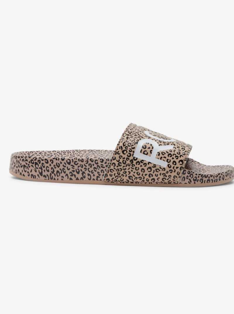 Cheetah Print Roxy Slippy Printed Slide Sandals | YSNAGB740