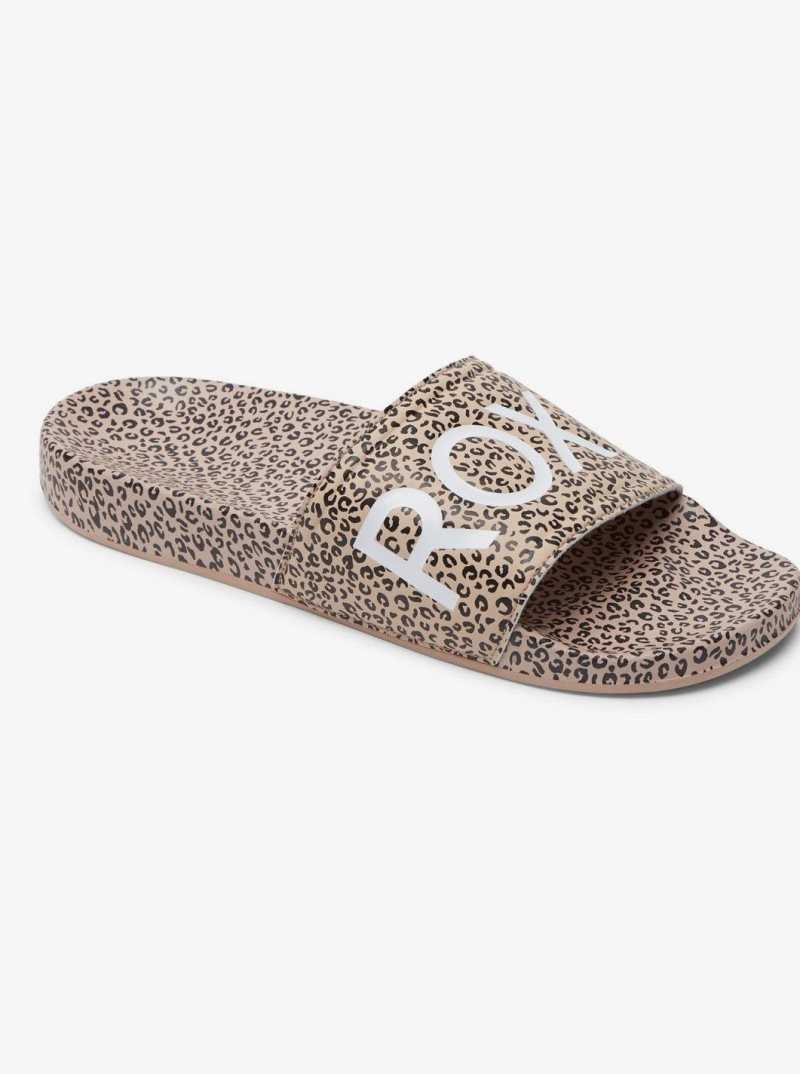 Cheetah Print Roxy Slippy Printed Slide Sandals | YSNAGB740