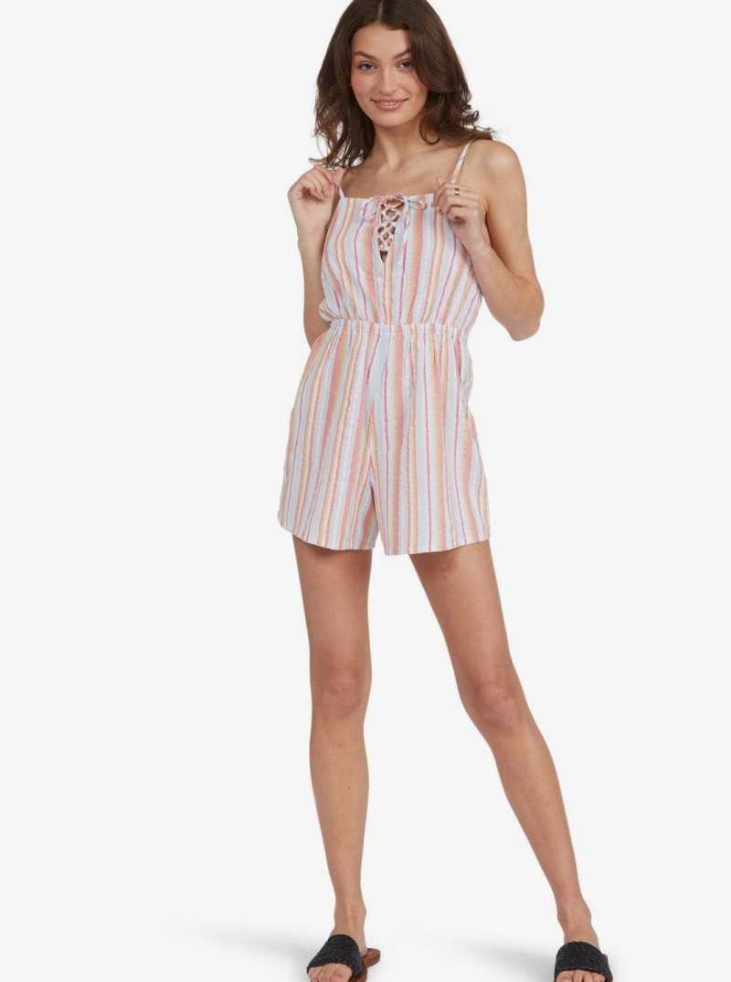 Cool Blue Coastal Stripe Roxy Endless Love Romper | VBMPKW583