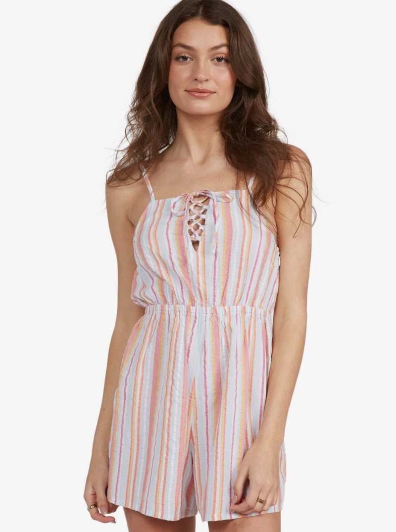 Cool Blue Coastal Stripe Roxy Endless Love Romper | VBMPKW583