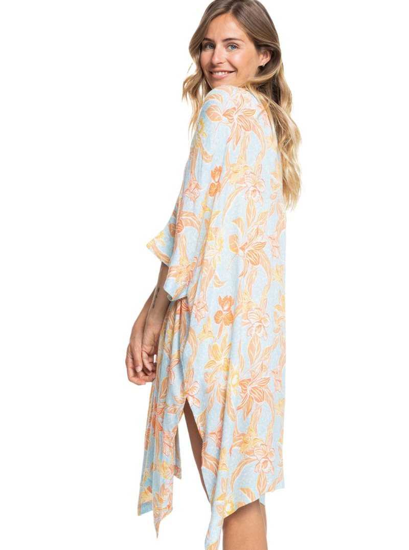 Cool Blue Island Time Roxy Rebel Sun Kimono | QAVGNJ187