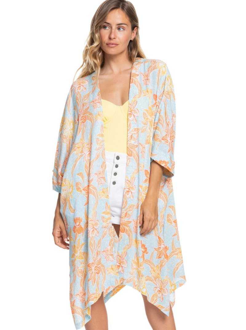 Cool Blue Island Time Roxy Rebel Sun Kimono | QAVGNJ187