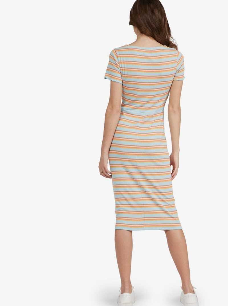 Cool Blue Retro Paradise Roxy Bring It In Midi Dress | GZWUDM465