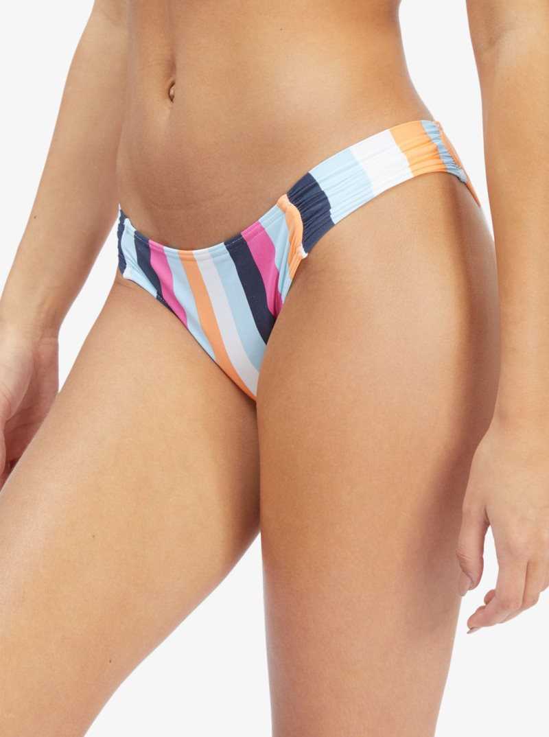 Cool Blue Throwback Stripe Roxy Beach Classics Moderate Coverage Bikini Bottoms | VOLEUY031