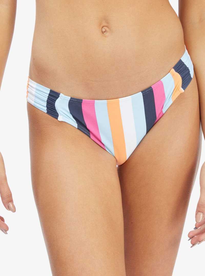 Cool Blue Throwback Stripe Roxy Beach Classics Moderate Coverage Bikini Bottoms | VOLEUY031