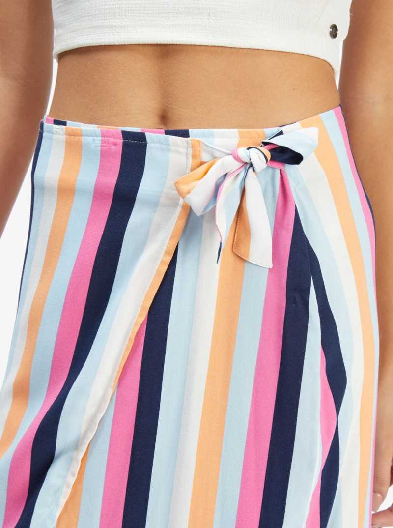 Cool Blue Throwback Stripe Roxy Destiny Waits Midi Wrap Skirt | ABJKZV598