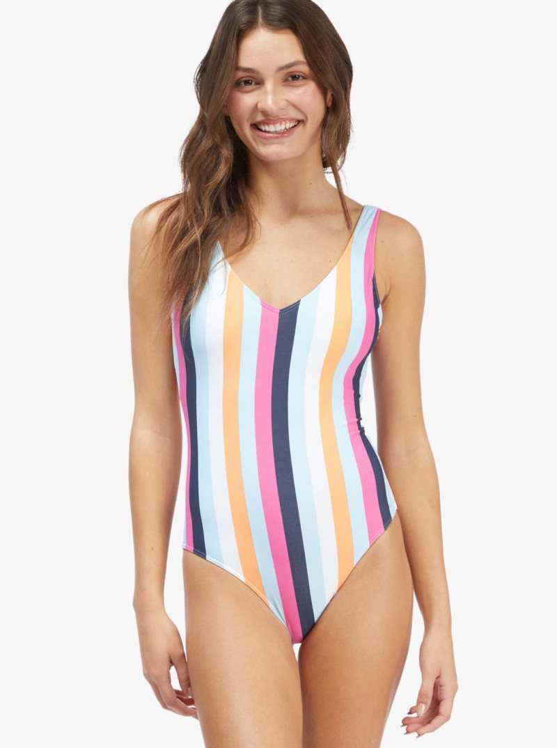 Cool Blue Throwback Stripe Roxy Holiday Jungle One Piece Swimsuit | KSPGQA950