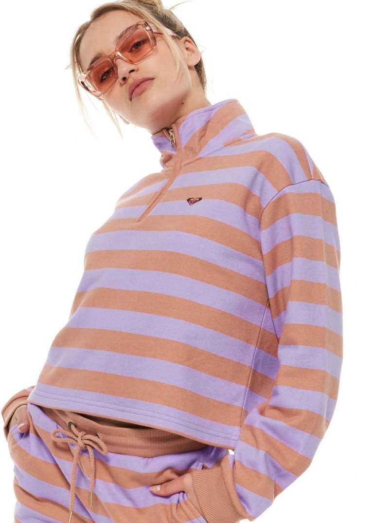 Cork Sunray Stripe Stripe Roxy Carefree Vibe Half Zip Sweatshirt | KZJHBR517