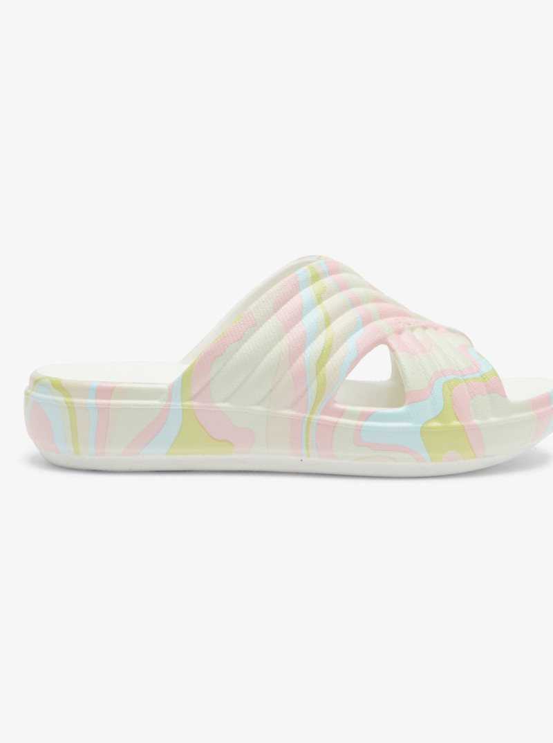 Crazy Pink/Soft Lime Roxy Rivie Print Sandals | DRKCIA263