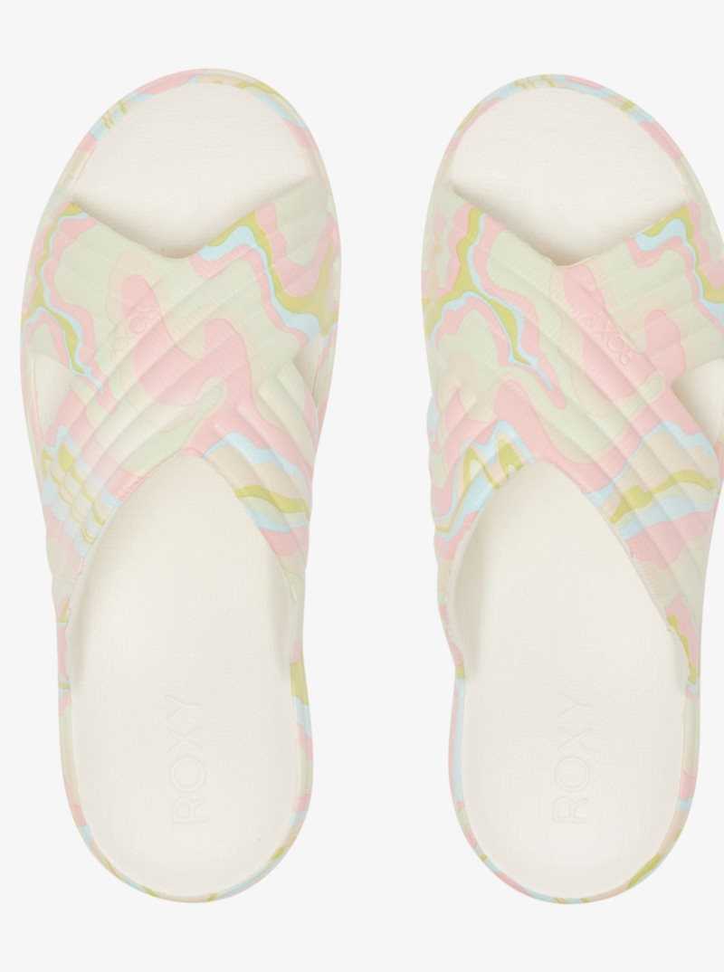 Crazy Pink/Soft Lime Roxy Rivie Print Sandals | DRKCIA263