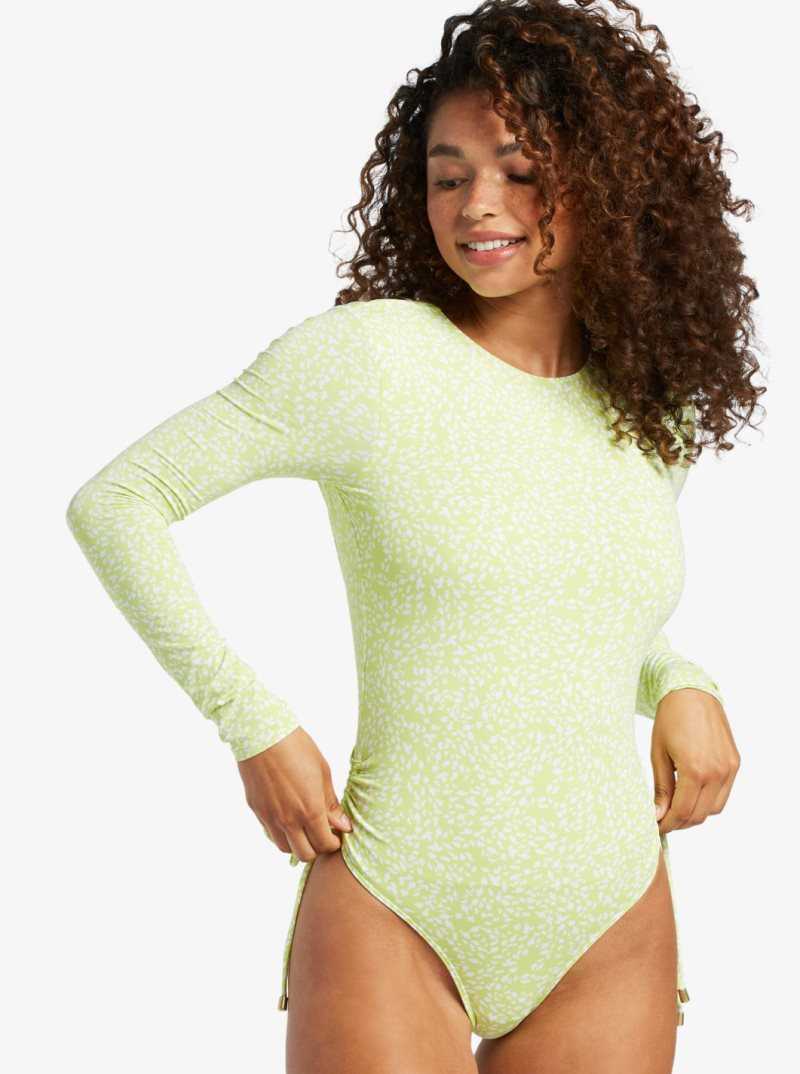 Daiquiri Green Sea Spray Roxy Sunrise Tides UPF 50 Rashguard Long Sleeve Swimsuit | CQRFVW542