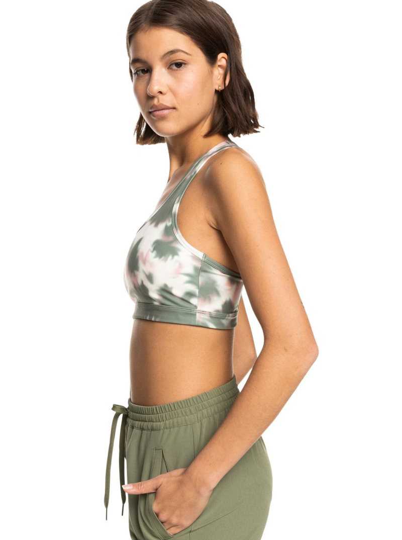 Deep Lichen Green Nimal Roxy Back To You Printed Racerback Sports Bra | MKWVAI746