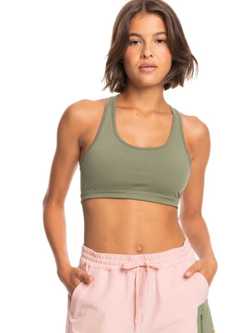 Deep Lichen Green Roxy Back To You 2 Racerback Sports Bra | JSQCAE602