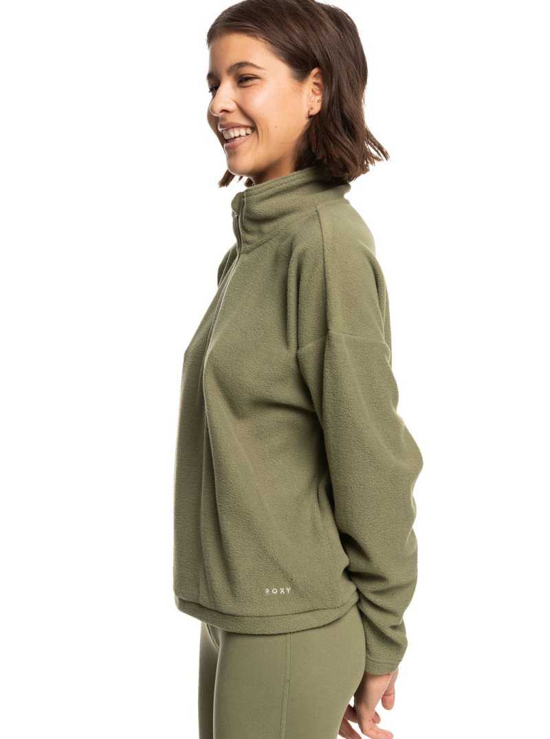 Deep Lichen Green Roxy Feel It Too Half-Zip Technical Fleece Pullover | ZAUXJY714