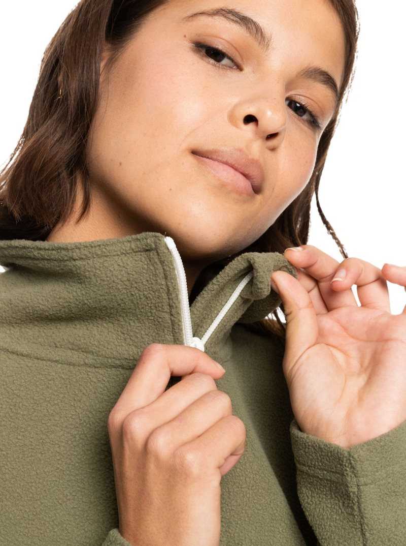 Deep Lichen Green Roxy Feel It Too Half-Zip Technical Fleece Pullover | ZAUXJY714