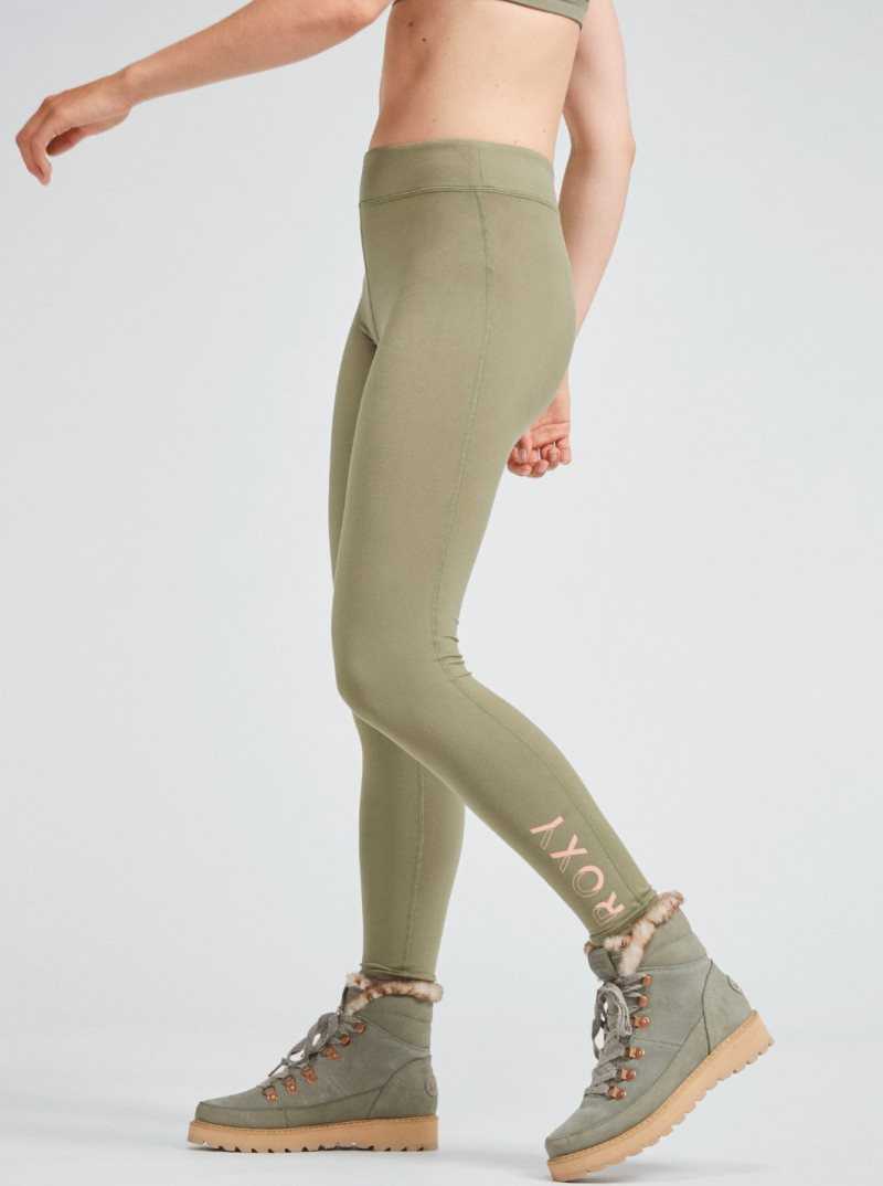 Deep Lichen Green Roxy Good Morning Midnight Workout Leggings | JCYAQB512