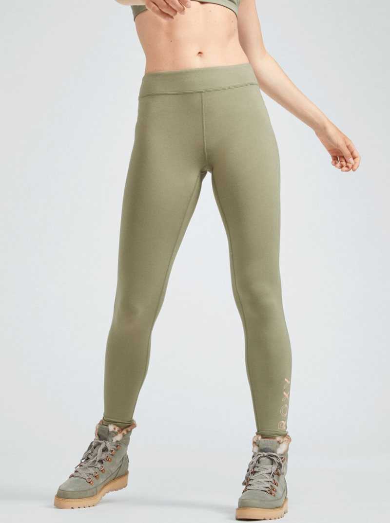 Deep Lichen Green Roxy Good Morning Midnight Workout Leggings | JCYAQB512